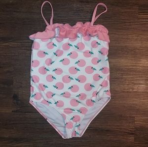 Girls Shein Size 7 Pink White One Piece Fruit Swimsuit Ruffle Bathing Suit
